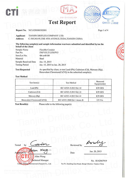 Driflex RoHS Ceritificate